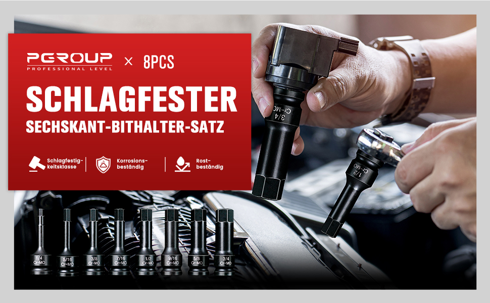 Set di 8 chiavi Allen ad impatto con attacco da 1/2 pollice di PGROUP
