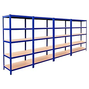 Scaffalature T-Rax in metallo, blu, 90 cm di larghezza, 45 cm di profondità, 4 ripiani