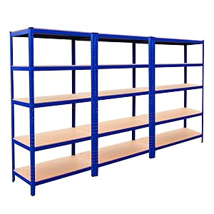 Scaffalature T-Rax in metallo, blu, 90 cm di larghezza, 45 cm di profondità, 3 ripiani