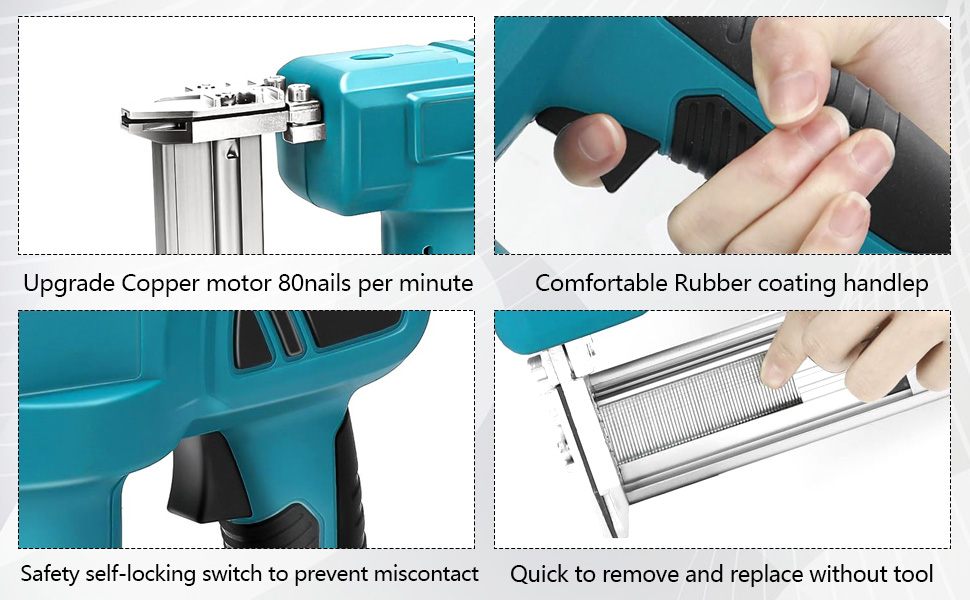 TECKZOON Upgrade kabellose Akku Nagelpistole Nailer 900W kompatibel mit Makita 21V akku