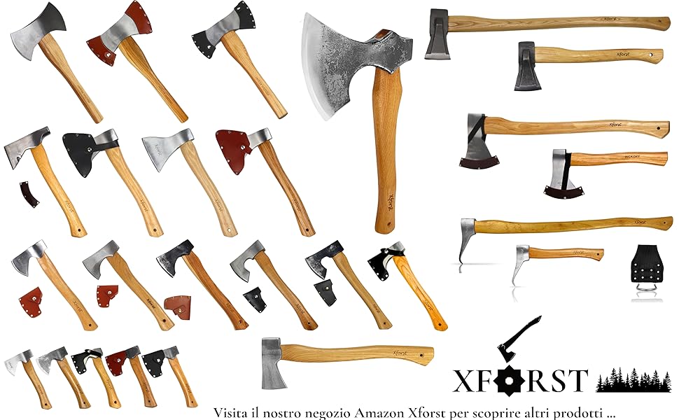 Asce, Ascia, Accetta, accette, sappies e attrezzi forestali con manici in legno di hickory