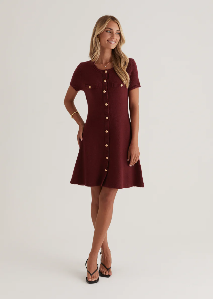 Savannah Knit Dress - Wine - Honorern