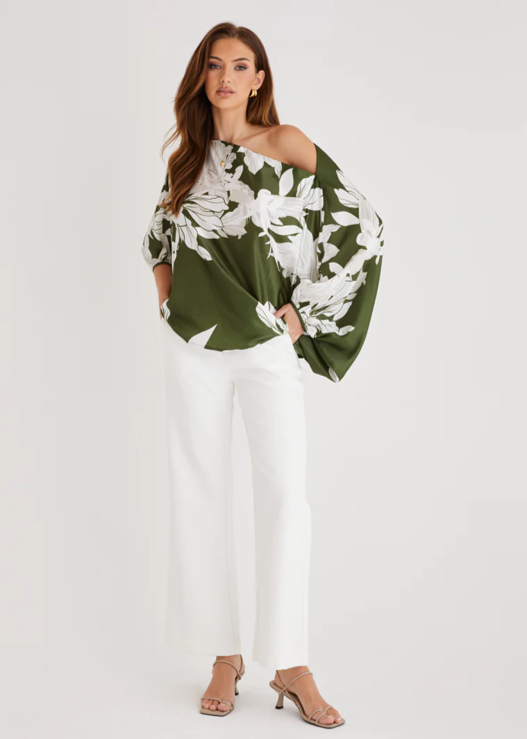 Maui Off Shoulder Top - Khaki Floral - Honorern