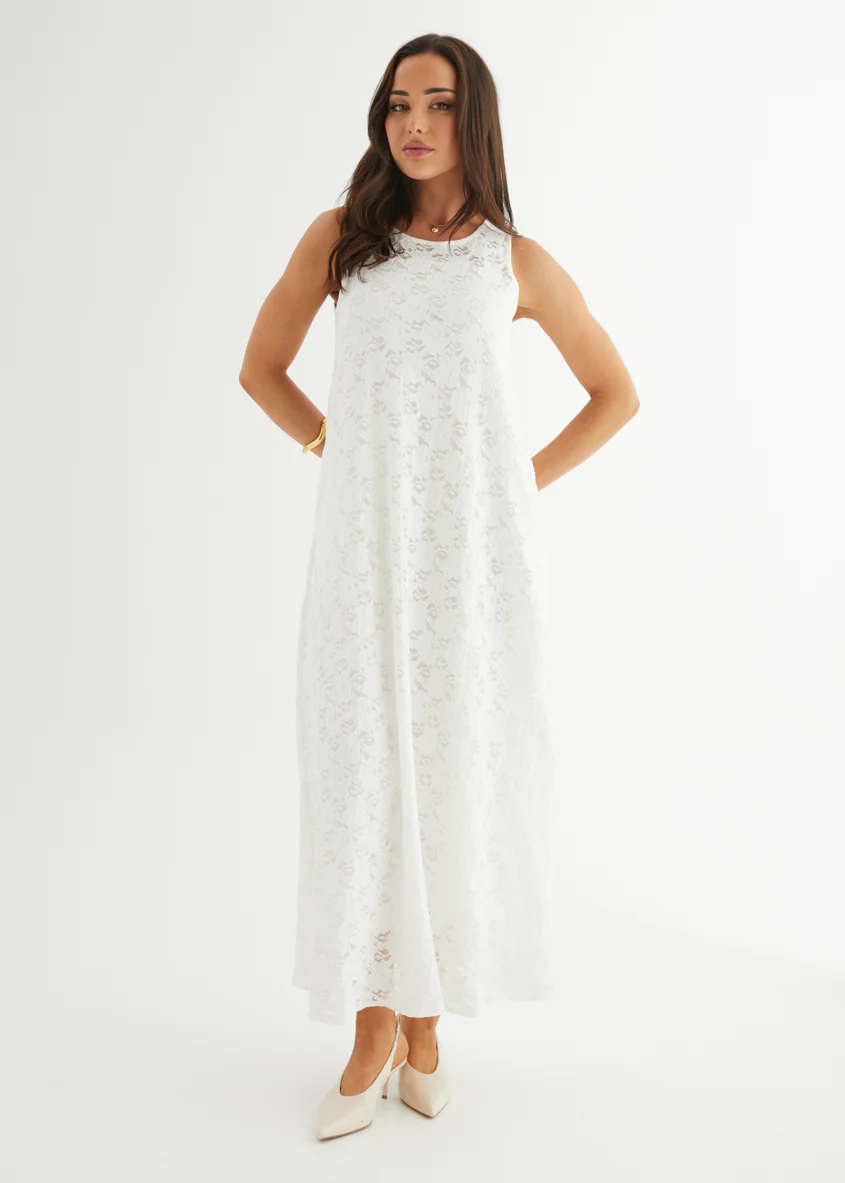 Aneika Lace Maxi Dress - White - Honorern