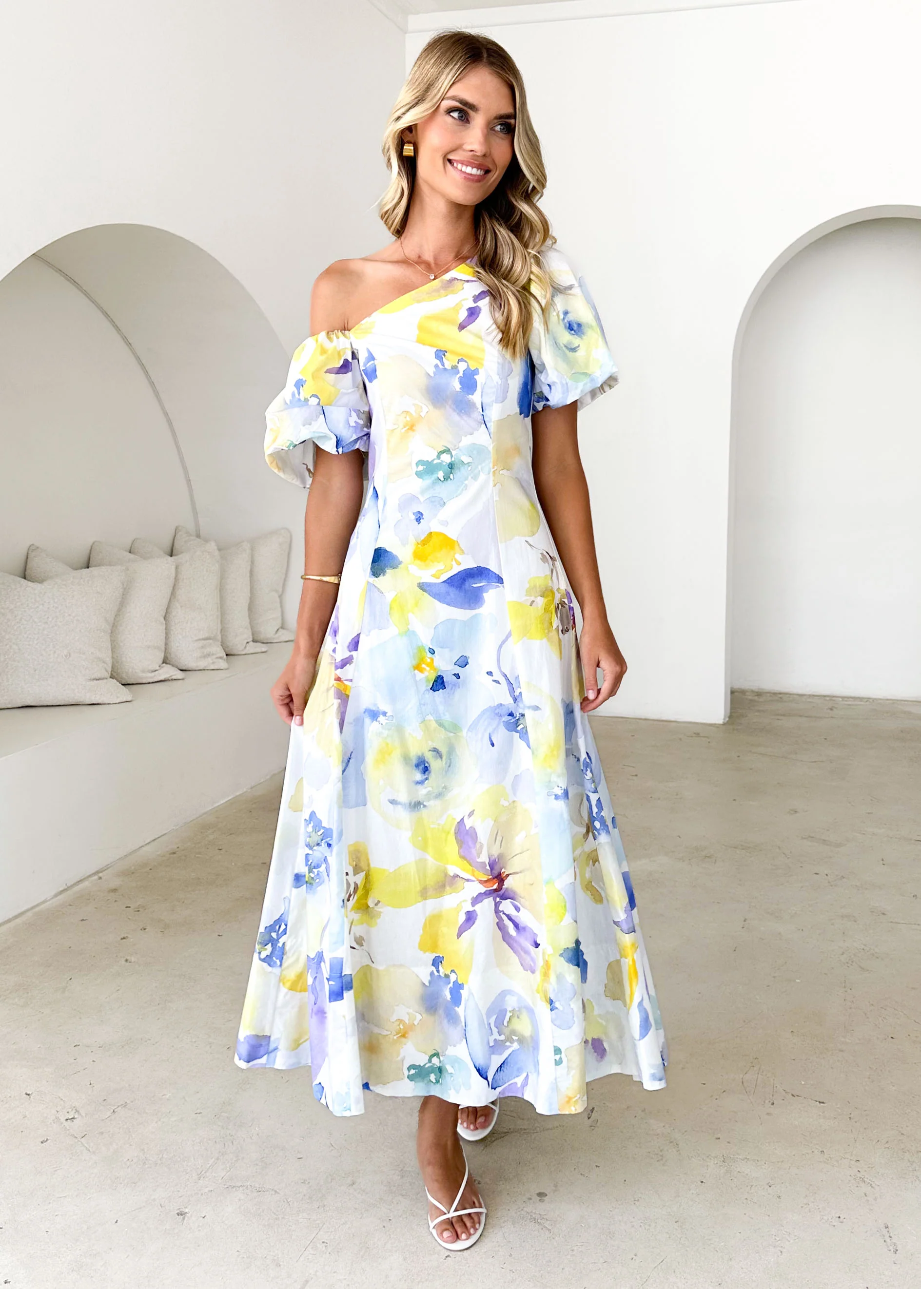 Delandra Maxi Dress - Lemon Watercolour - Honorern