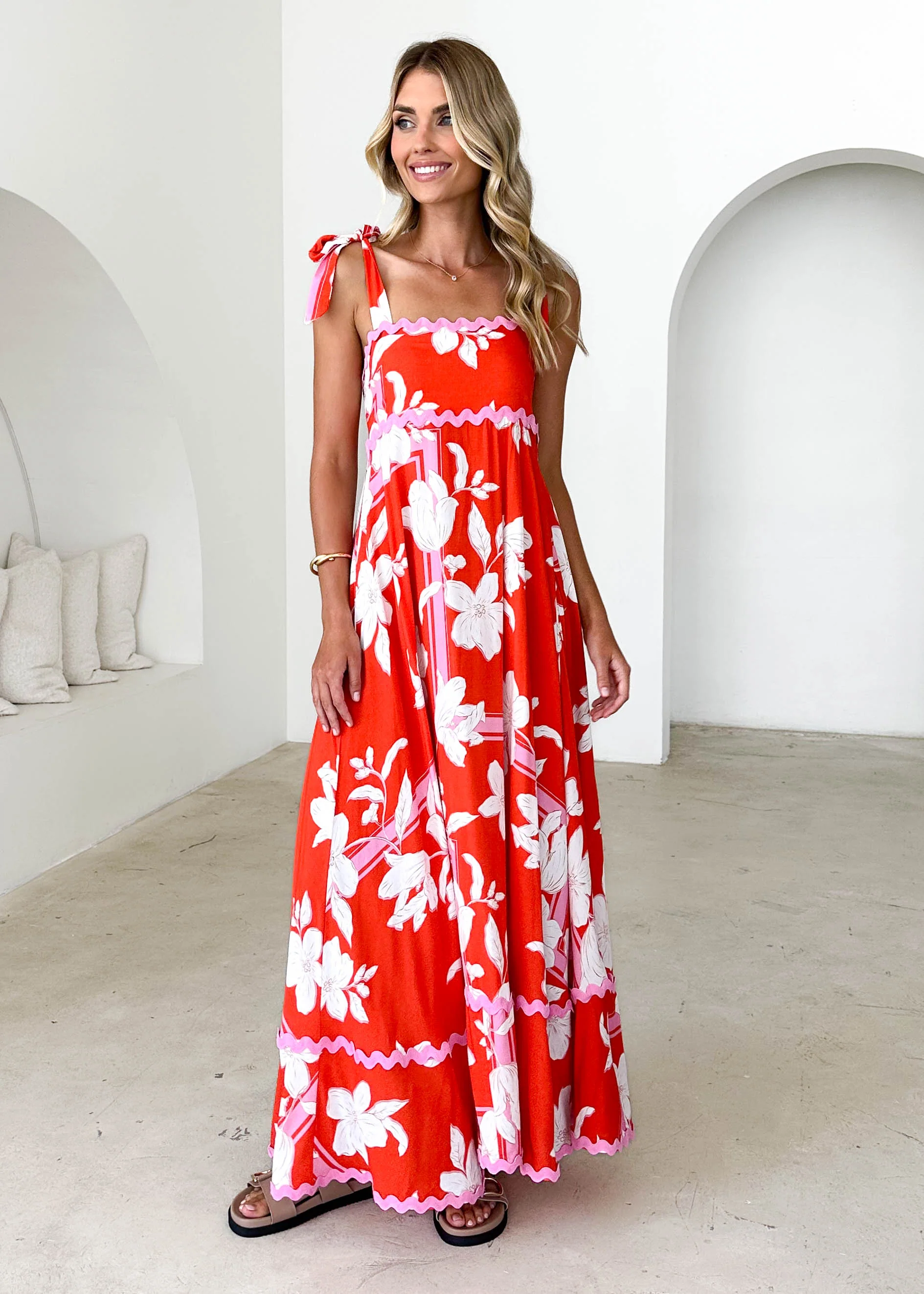 Riri Maxi Dress - Tangerine Floral - Honorern