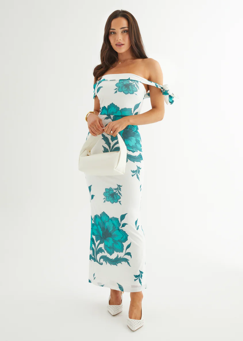 Madisyn Mesh Maxi Dress - Green Flowers - Honorern