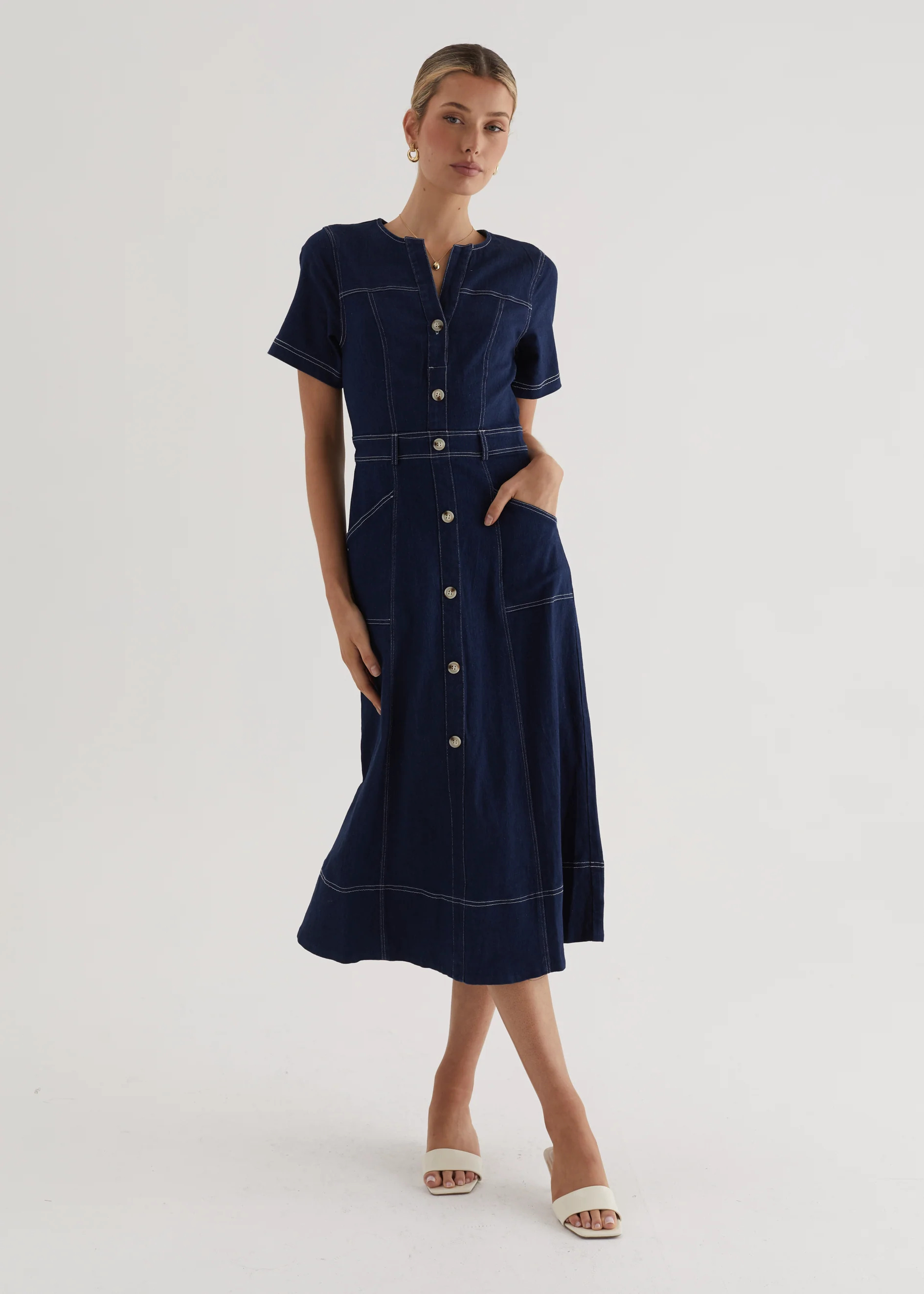 Petra Denim Midi Dress - Indigo - Honorern