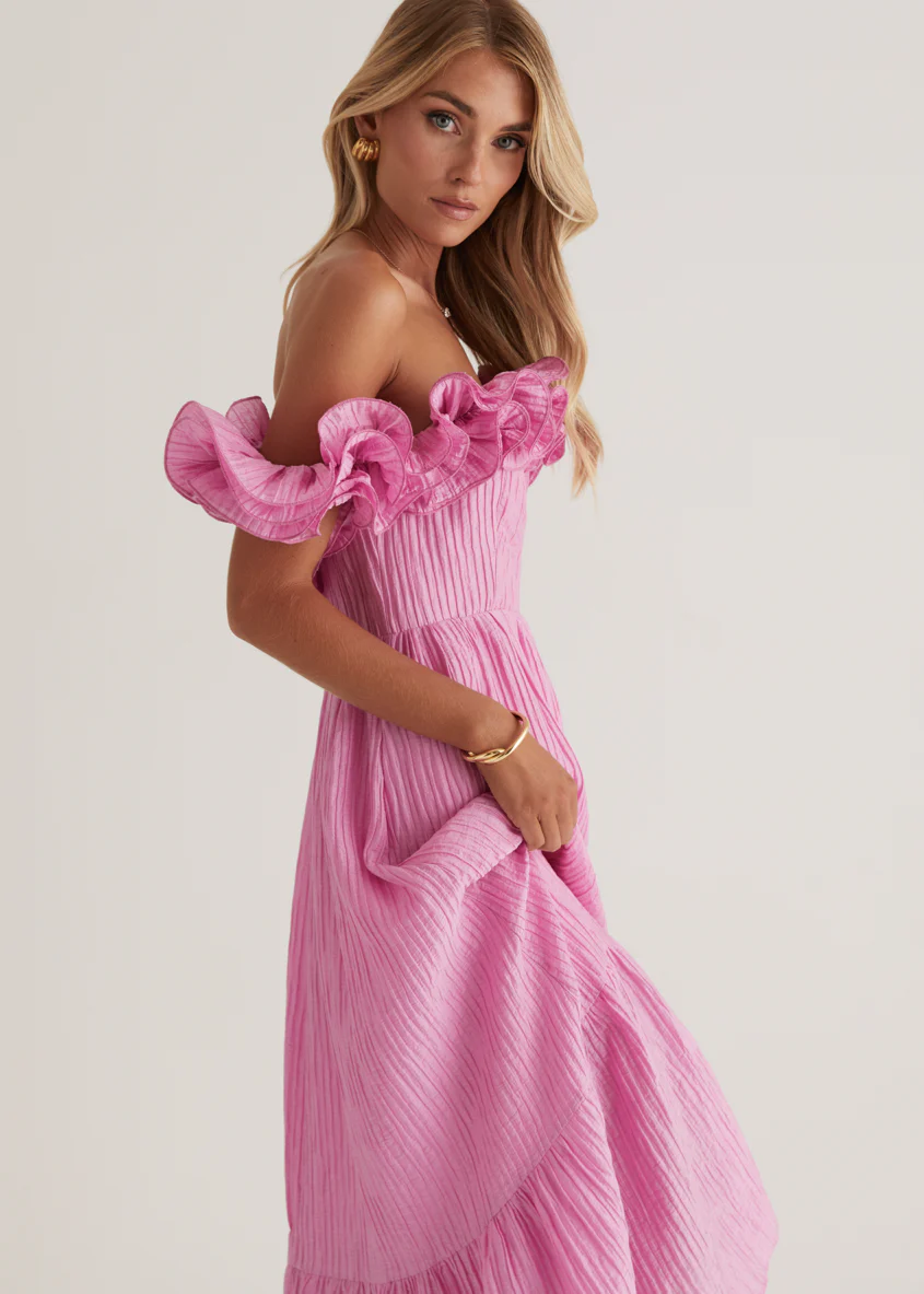 Marlow Off Shoulder Maxi Dress - Pink - Honorern