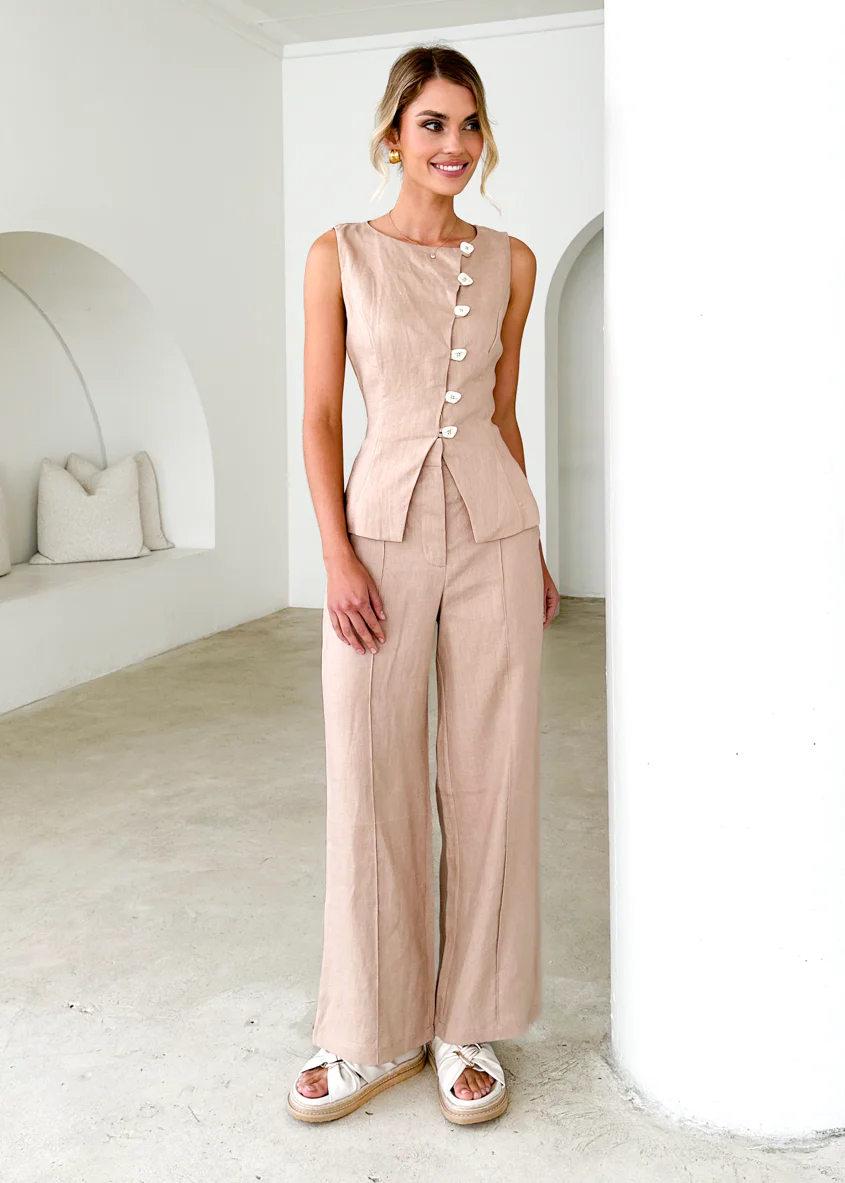 Thalia Linen Pants - Taupe - Honorern