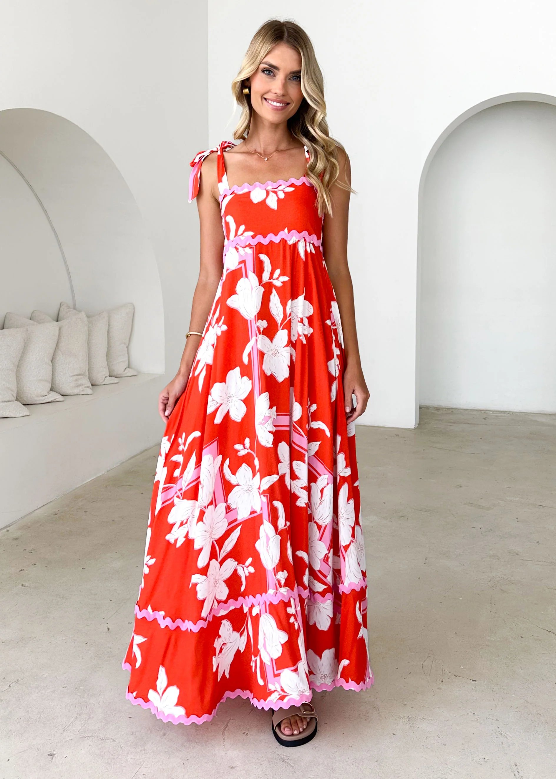 Riri Maxi Dress - Tangerine Floral - Honorern