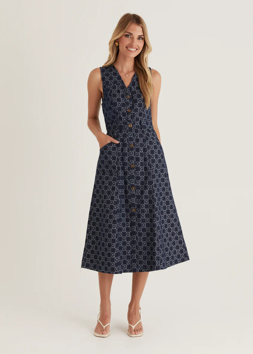 Hazel Midi Dress - Indigo - Honorern