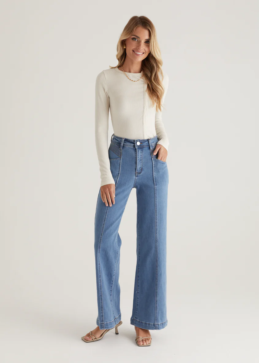 Jess Stretch Wide Leg Jeans - Light Blue - Honorern