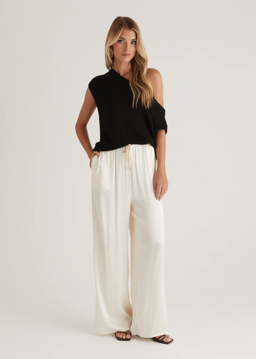 Casoni One Shoulder Knit Top - Black - Honorern