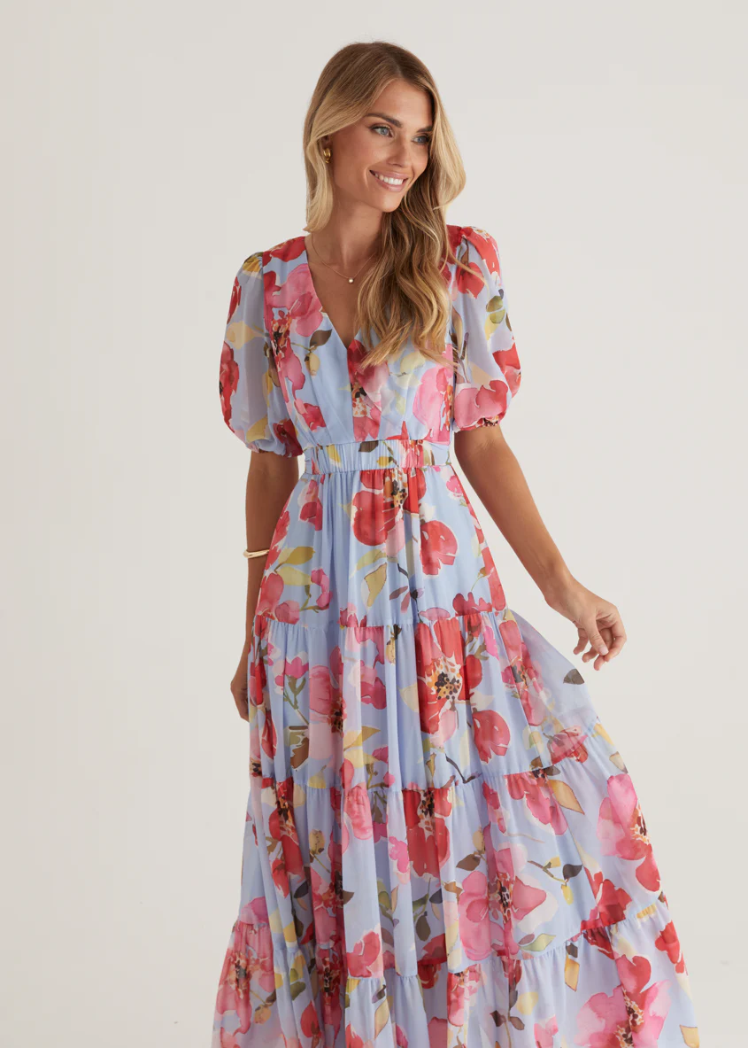 Casablanca Maxi Dress - Blue Floral - Honorern