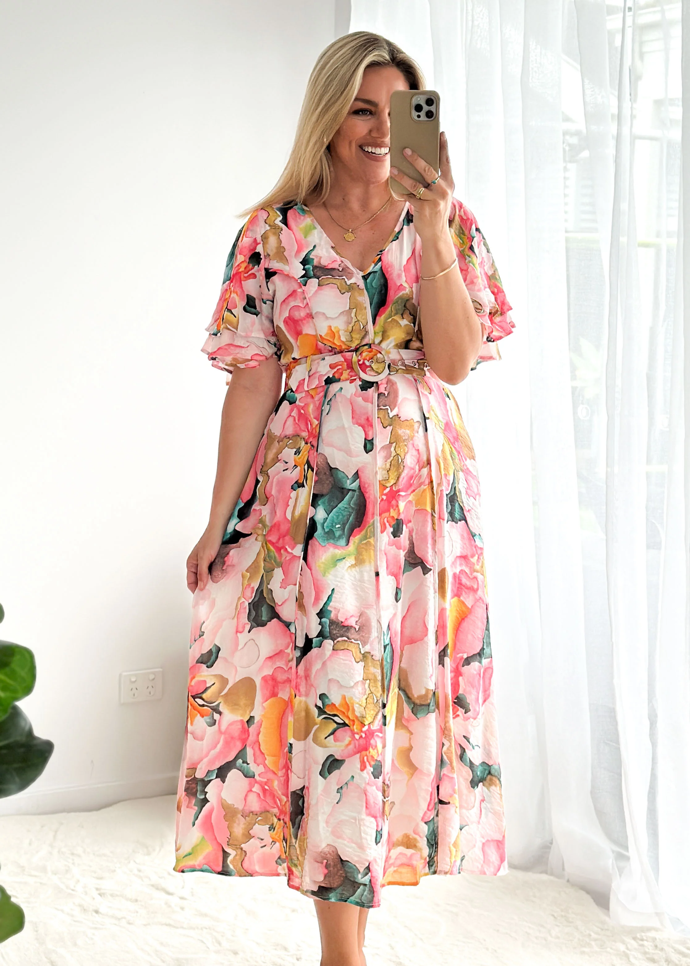 Callie Midi Dress - Geranium Pink - Honorern