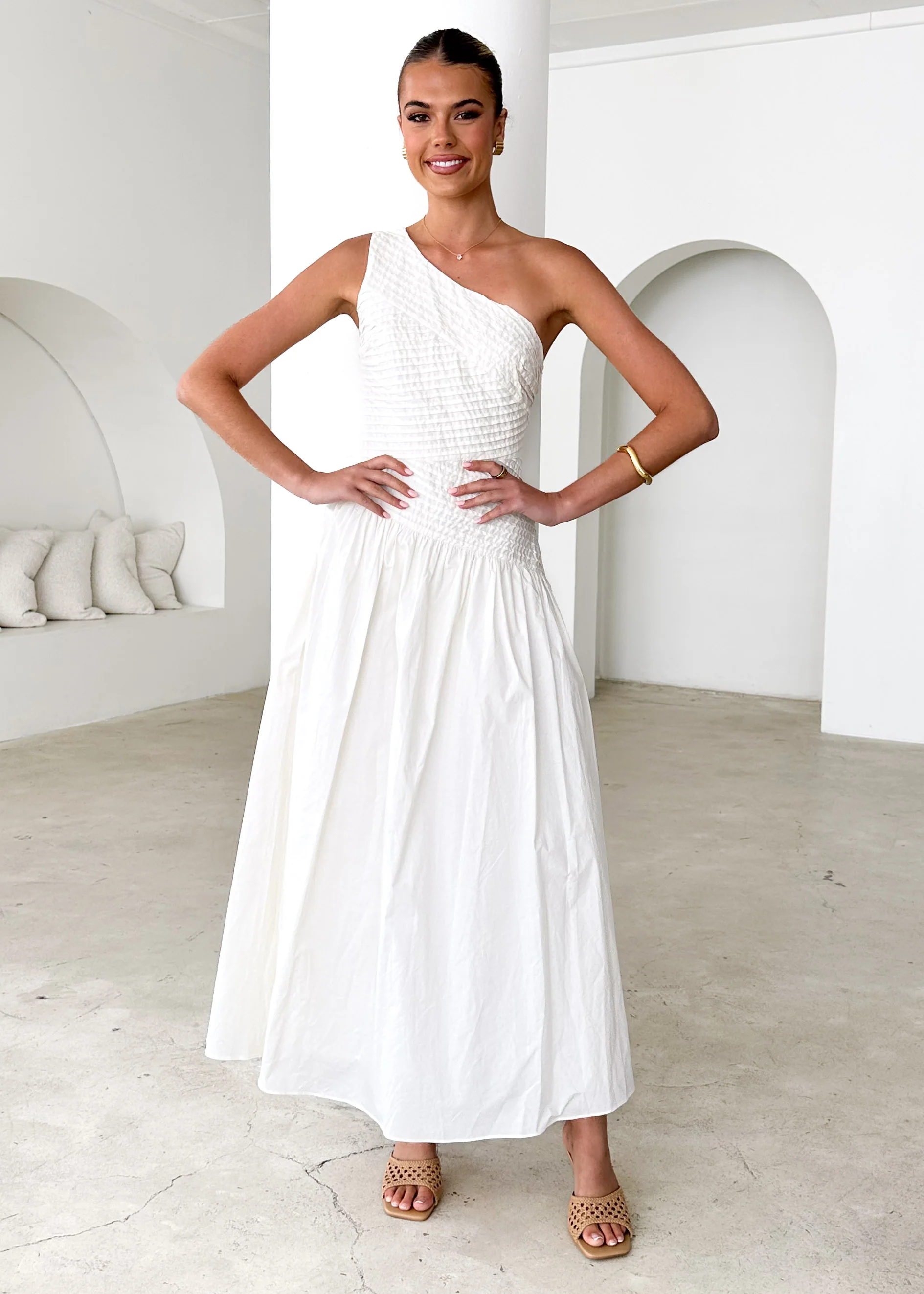 Tazzy One Shoulder Maxi Dress - Cream - Honorern