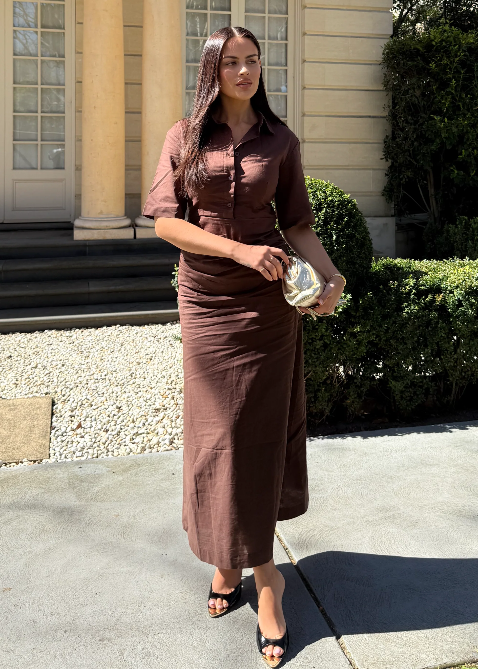 Stellar Linen Midi Dress - Espresso - Honorern