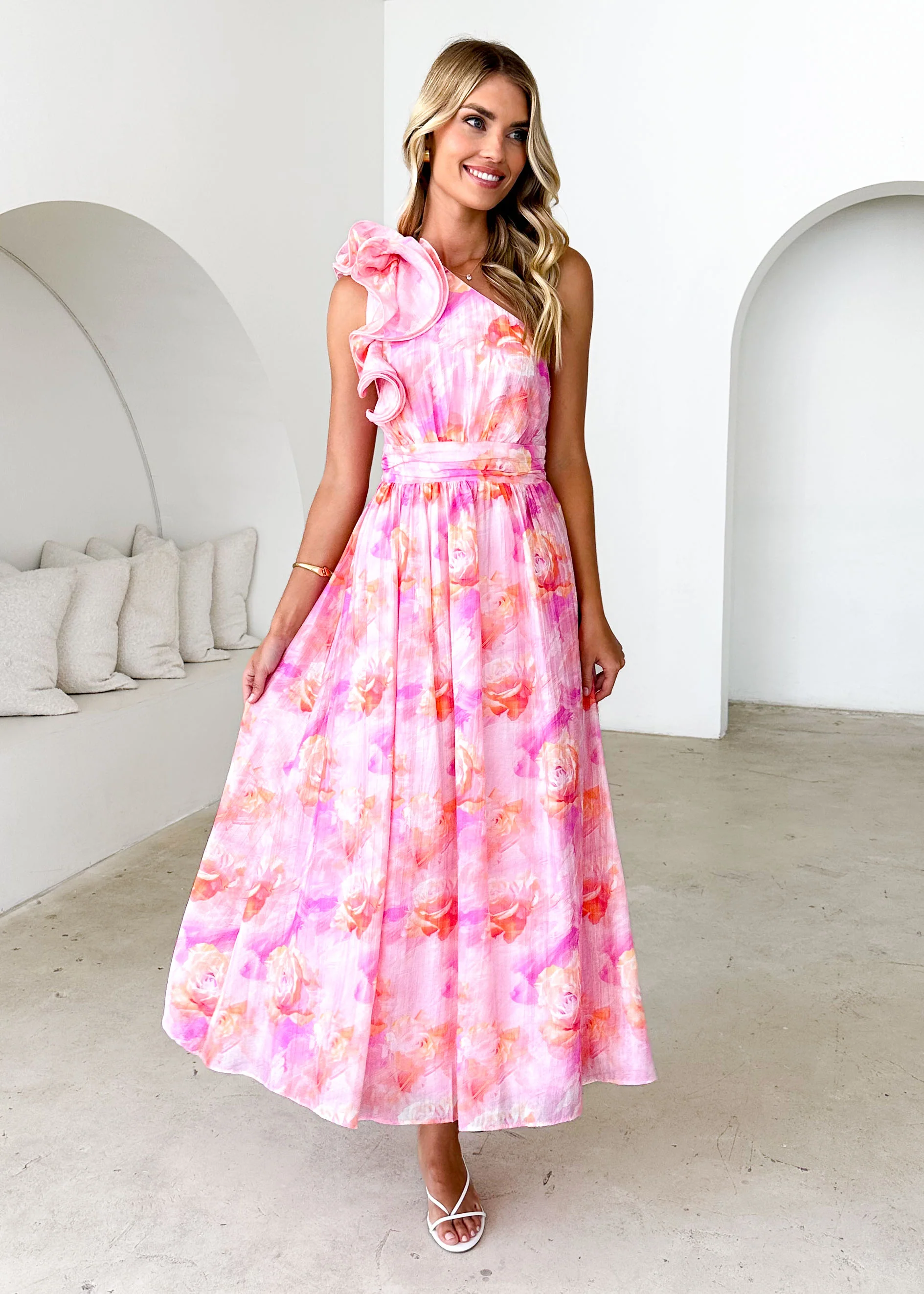 Mantra One Shoulder Maxi Dress - Candy Floral - Honorern