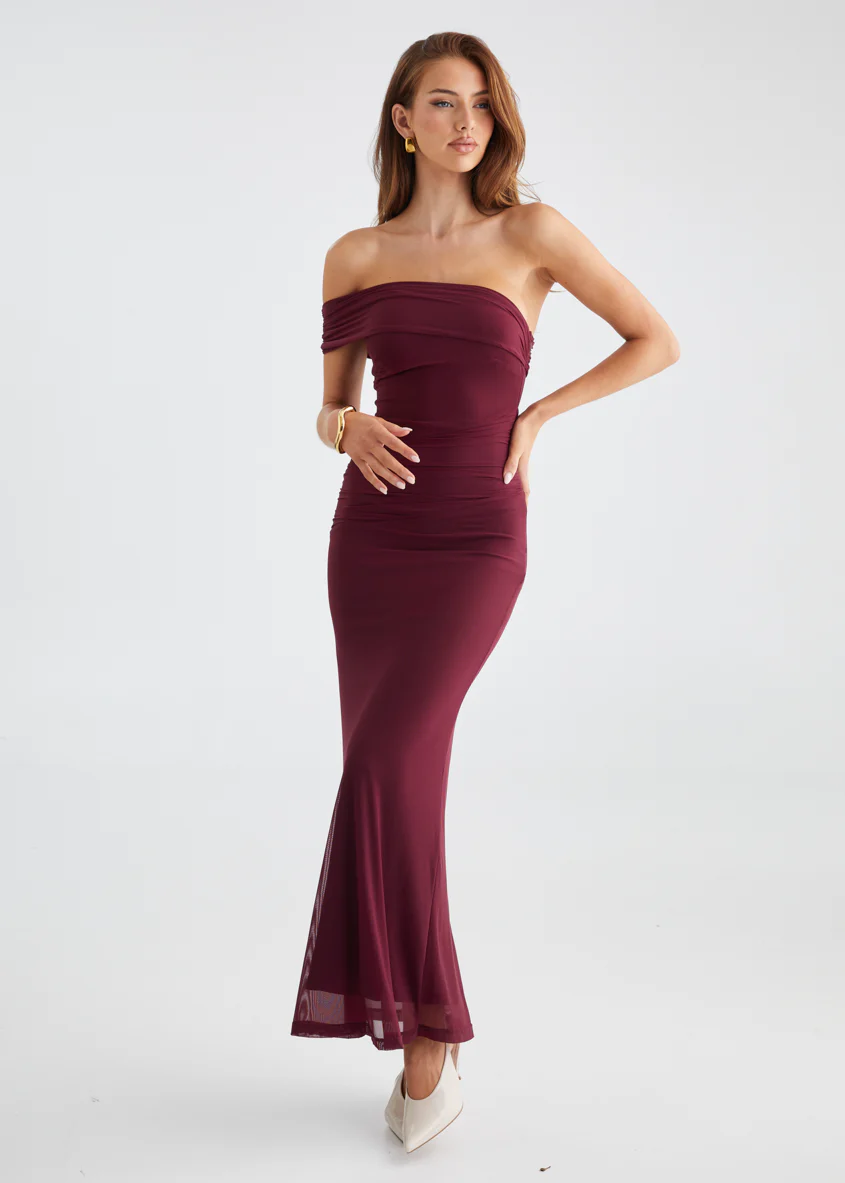 Allina Mesh Maxi Dress - Wine - Honorern