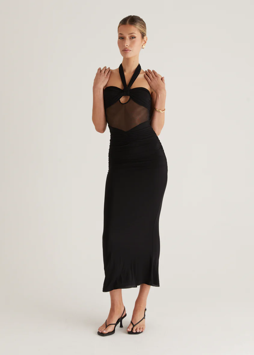 Marlo Mesh Maxi Dress - Black - Honorern
