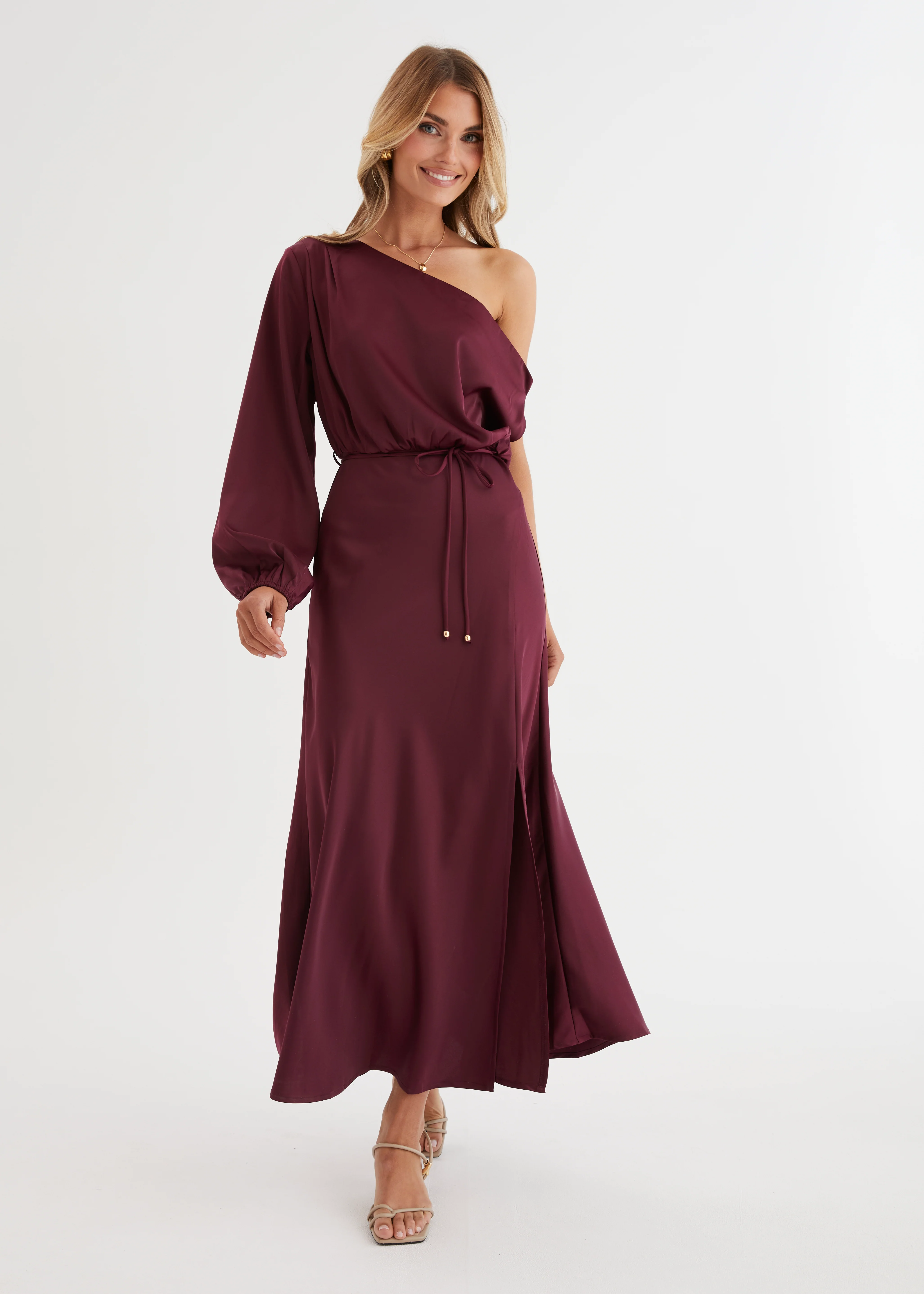 Skylah Drop Shoulder Midi Dress - Wine - Honorern
