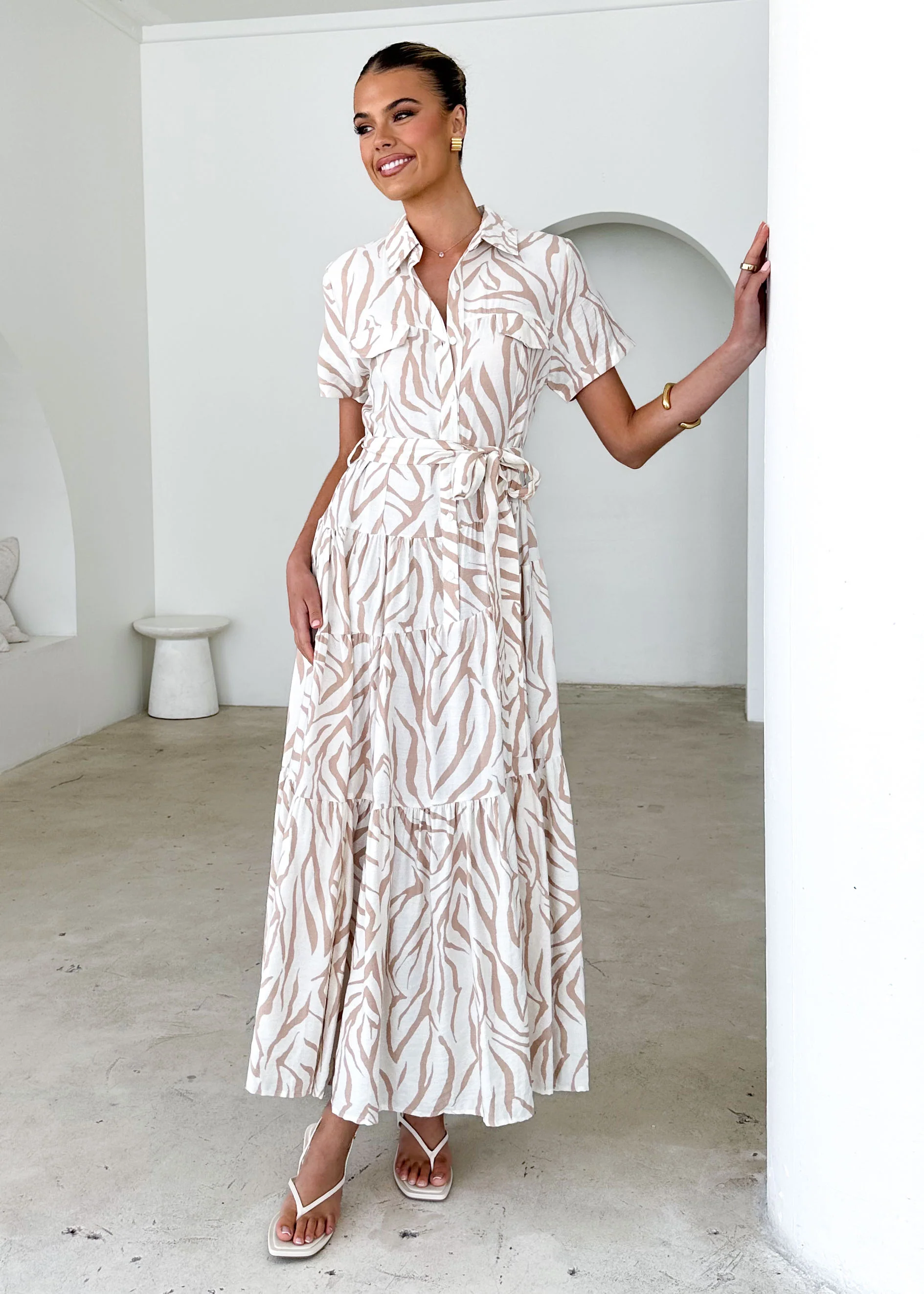 Reggie Midi Dress - Beige Zebra - Honorern
