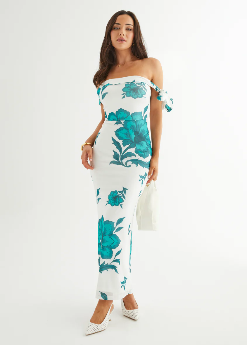 Madisyn Mesh Maxi Dress - Green Flowers - Honorern