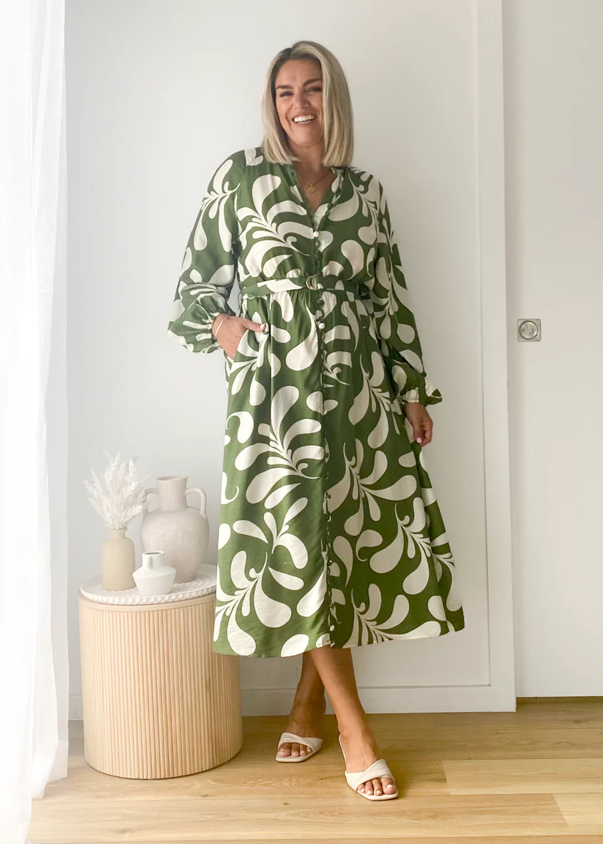 Shylah Midi Dress - Forest Swirl - Honorern