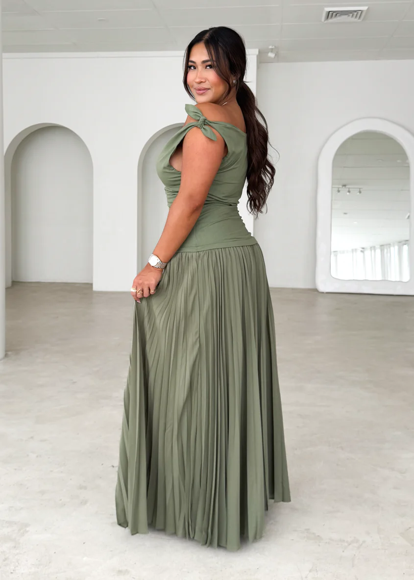Keyla One Shoulder Maxi Dress - Khaki - Honorern