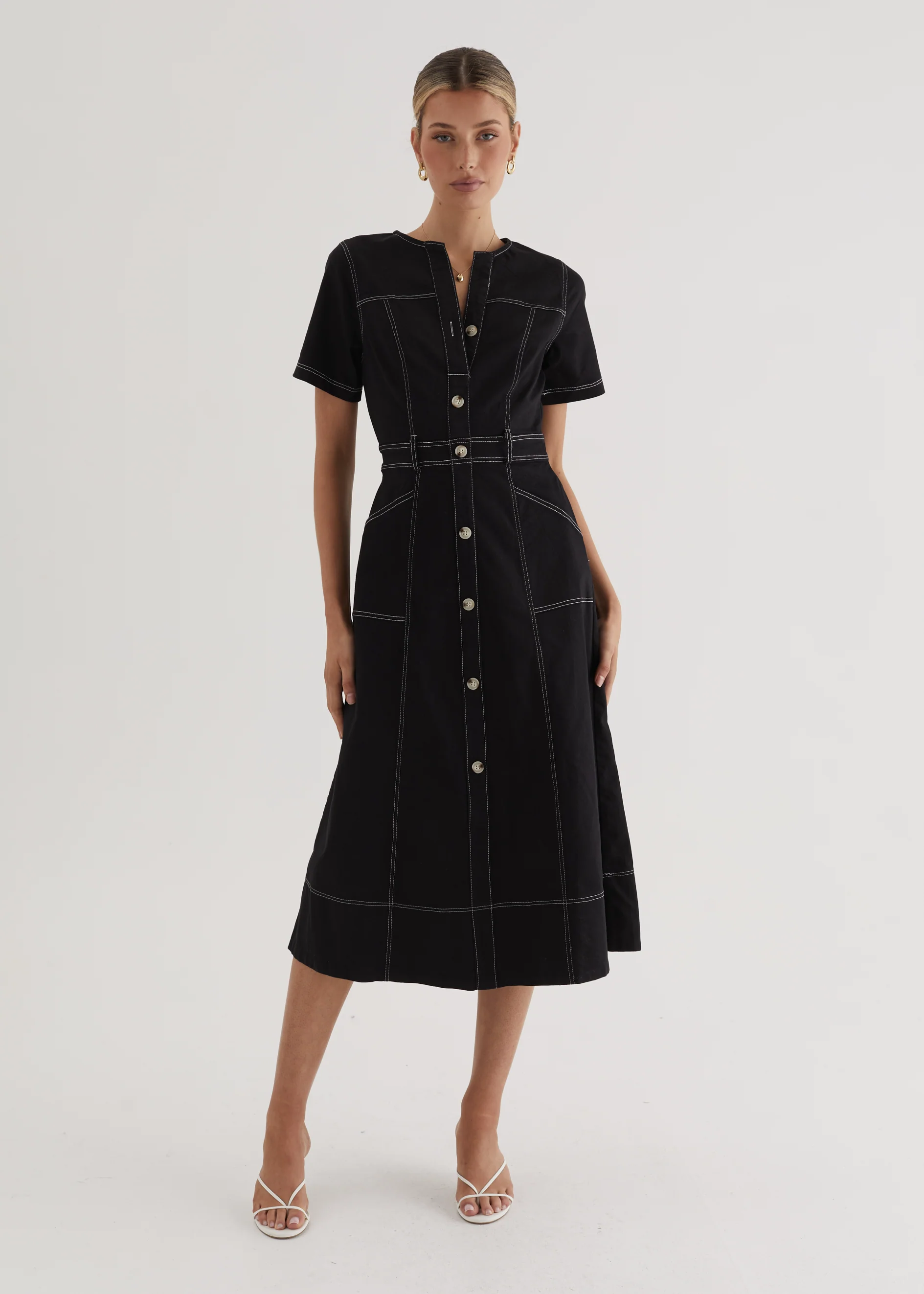 Petra Denim Midi Dress - Black - Honorern