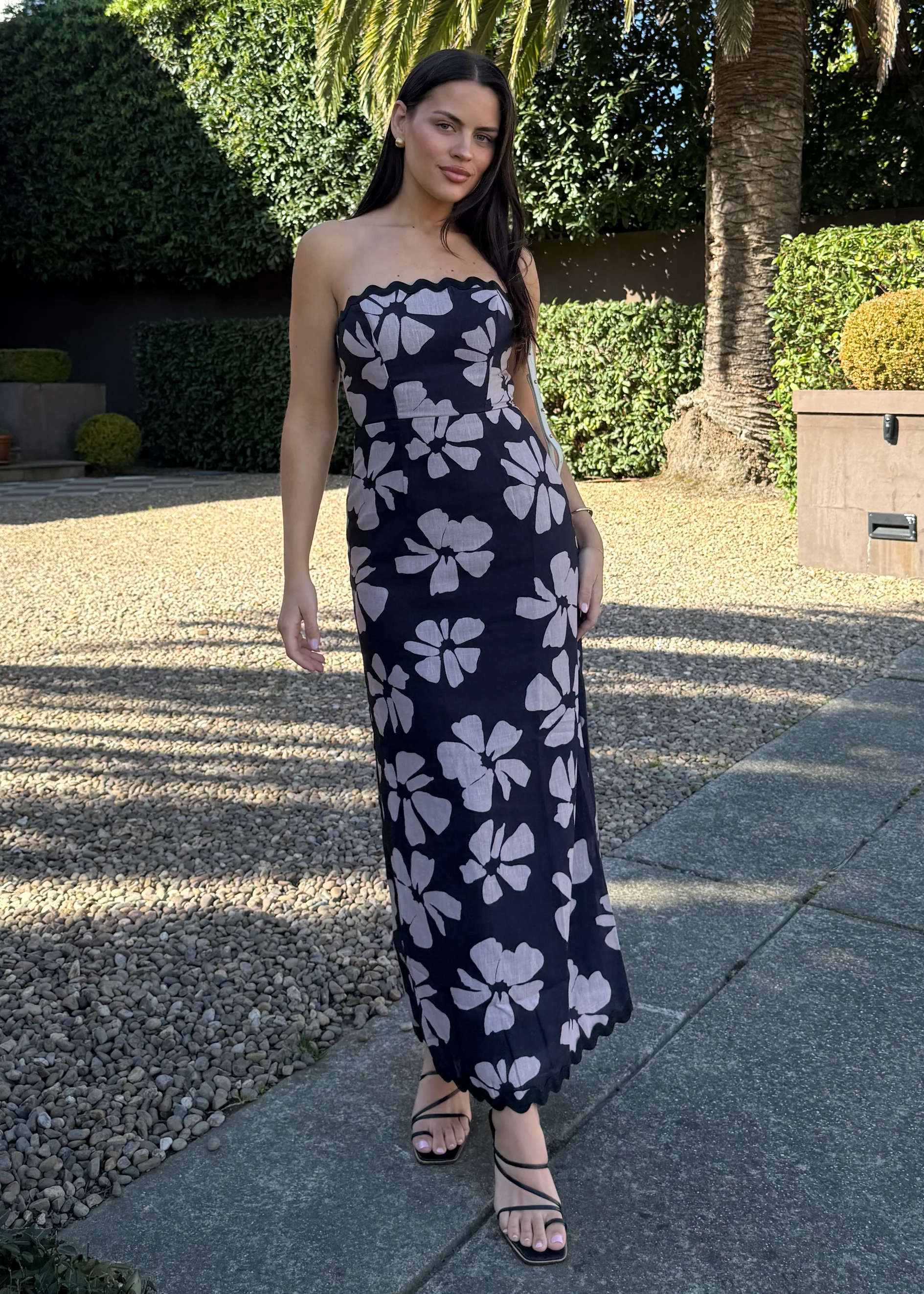 Aurella Strapless Maxi Dress - Black Floral - Honorern