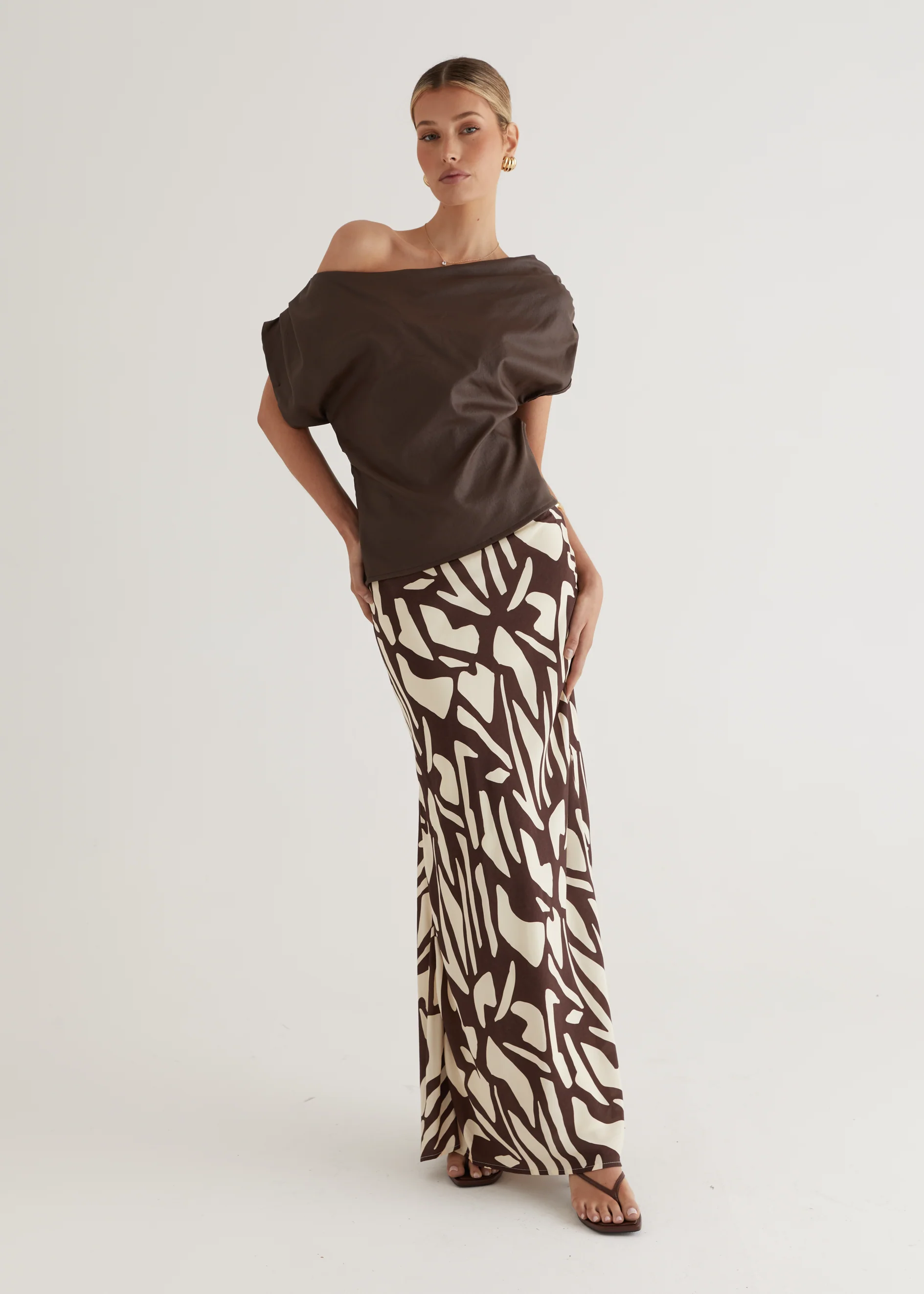 Inka One Shoulder Coated Top - Chocolate - Honorern