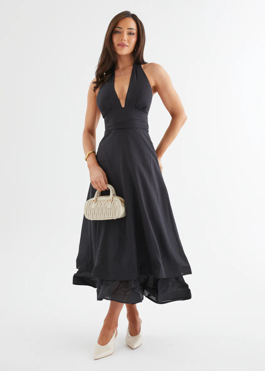 Zayde Halter Midi Dress - Black - Honorern