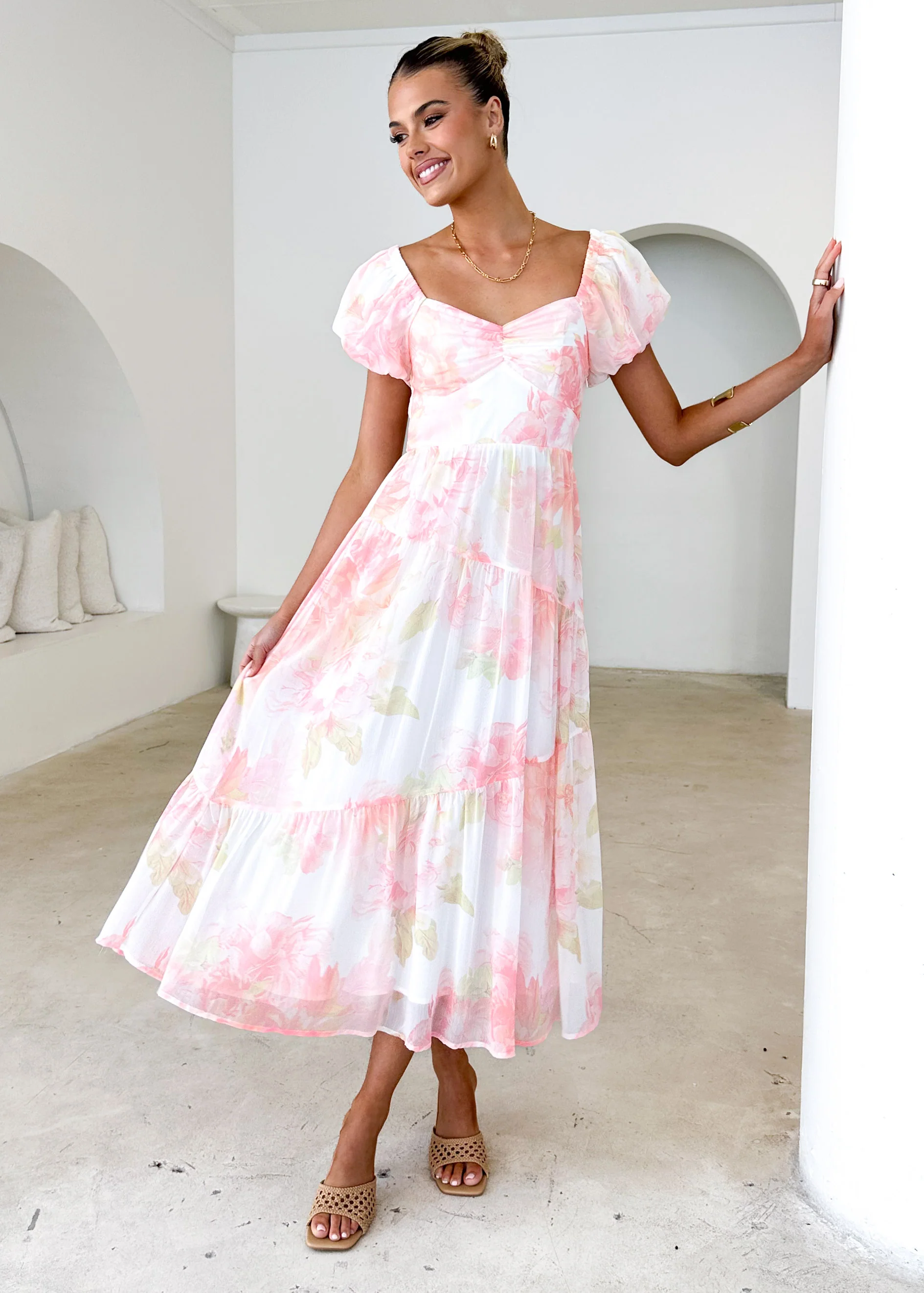 Genoa Midi Dress - Peach Floral - Honorern