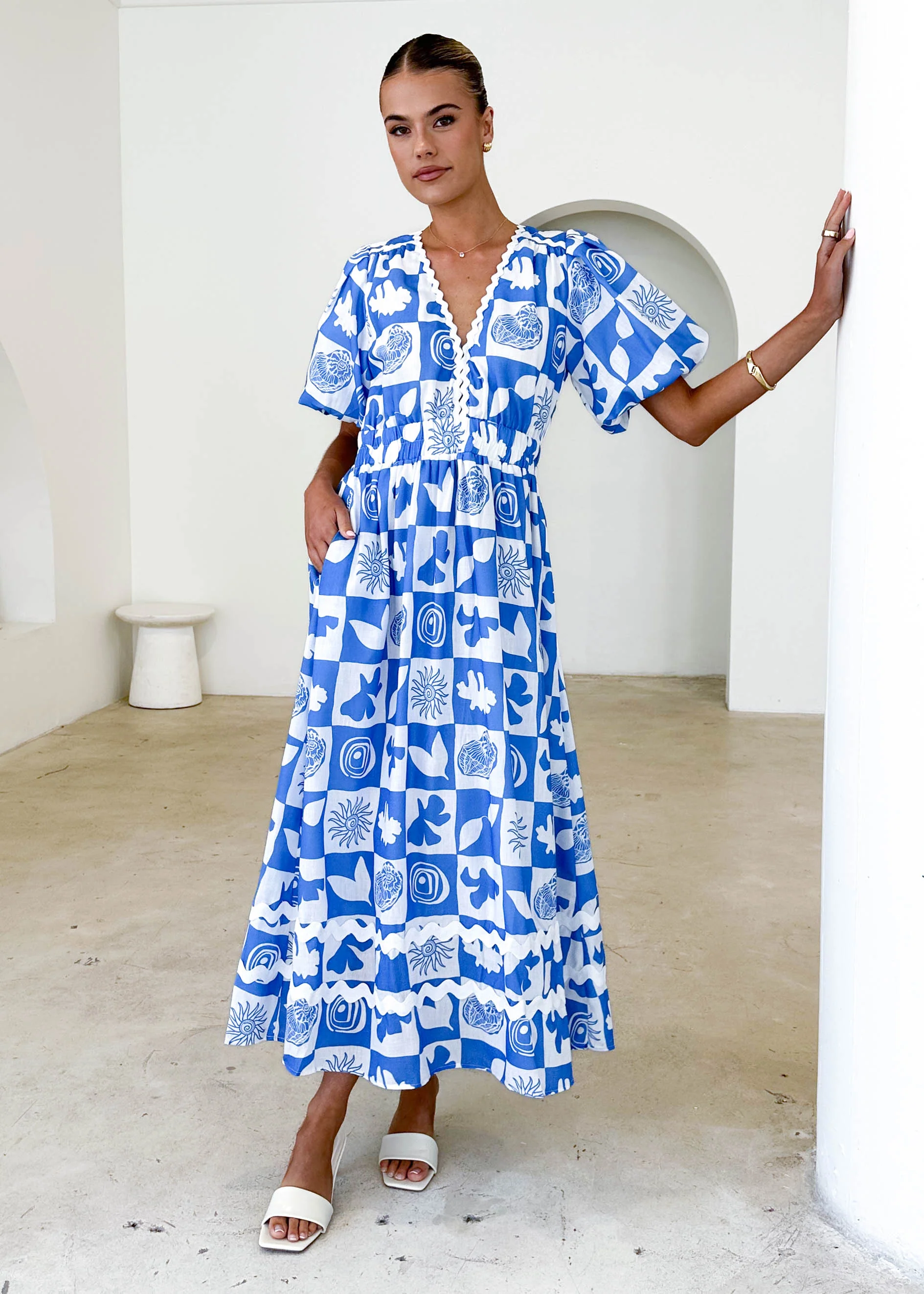 Paislee Maxi Dress - Blue Abstract - Honorern