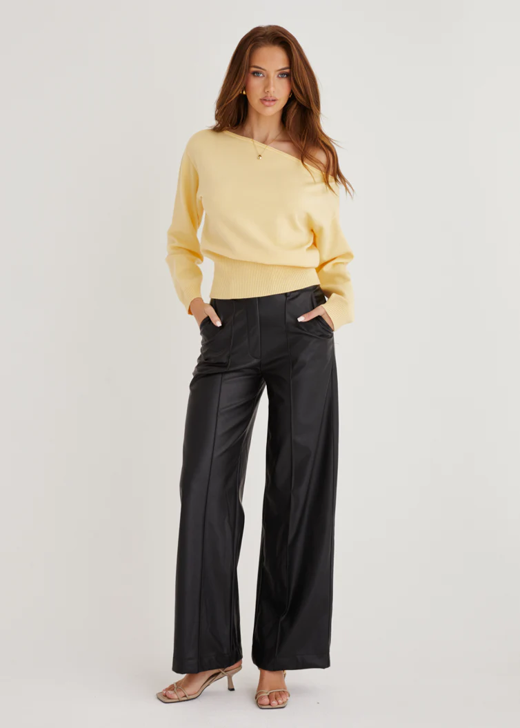 Ally Drop Shoulder Knit Top - Lemon - Honorern