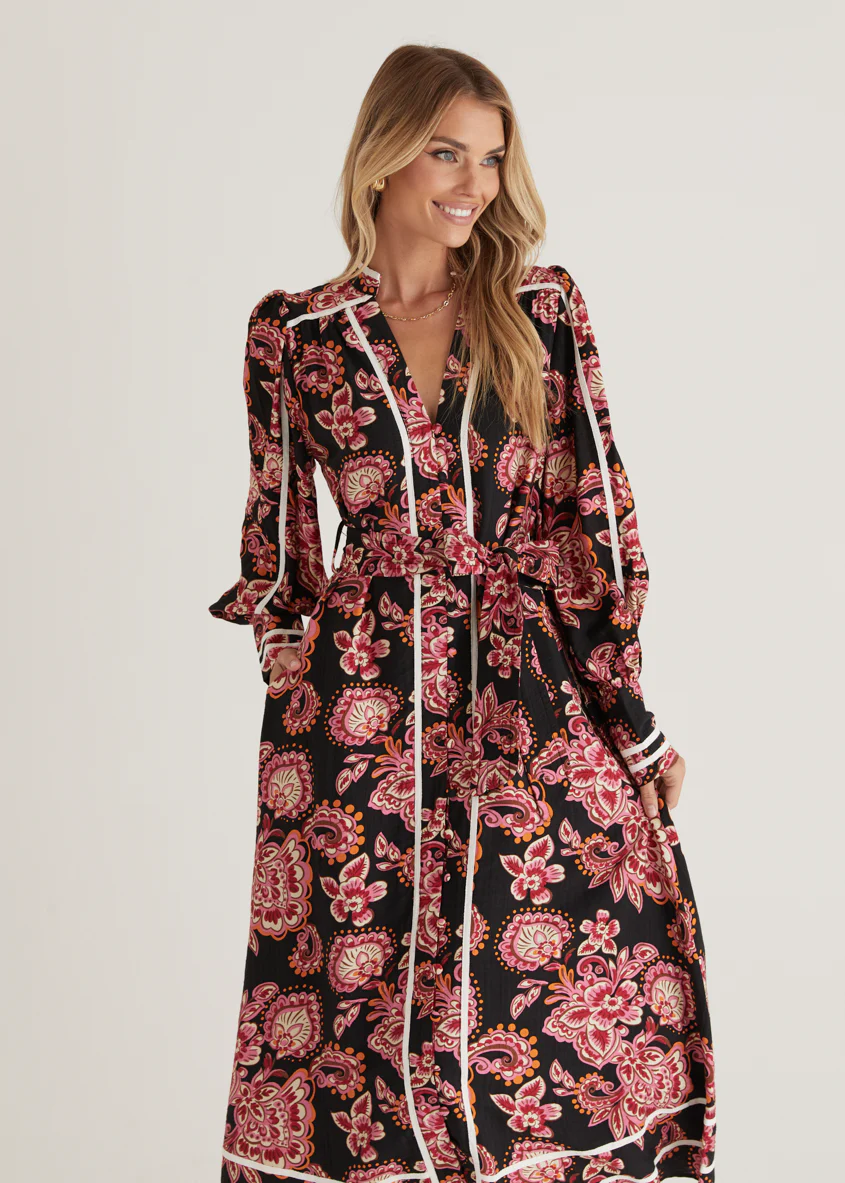 Corrina Maxi Dress - Black Paisley - Honorern