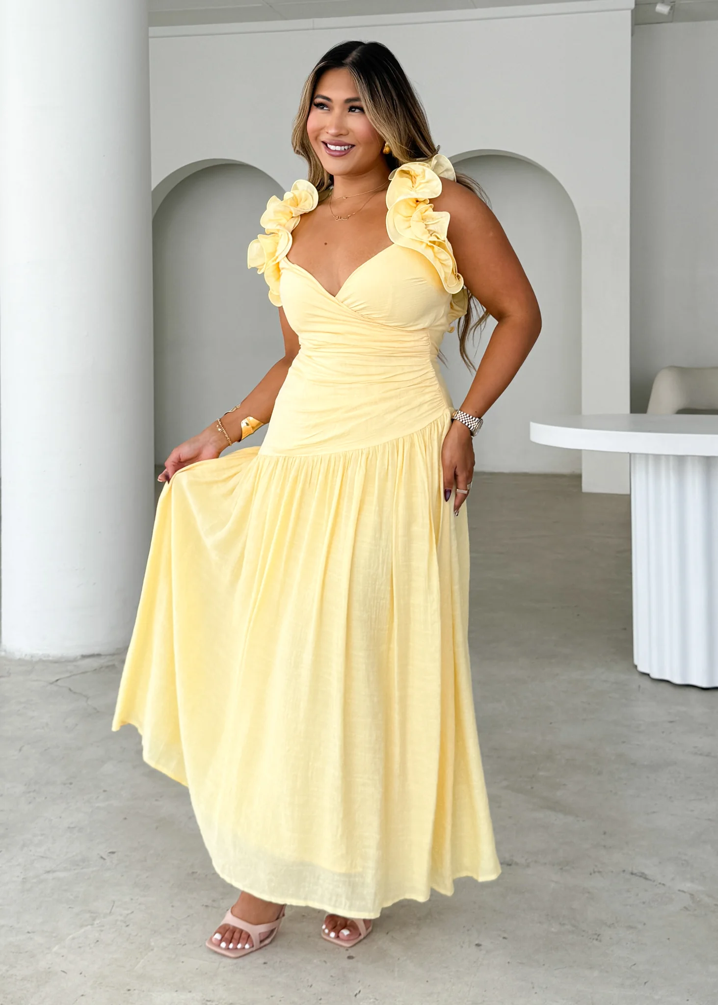 Allara Maxi Dress - Lemon - Honorern