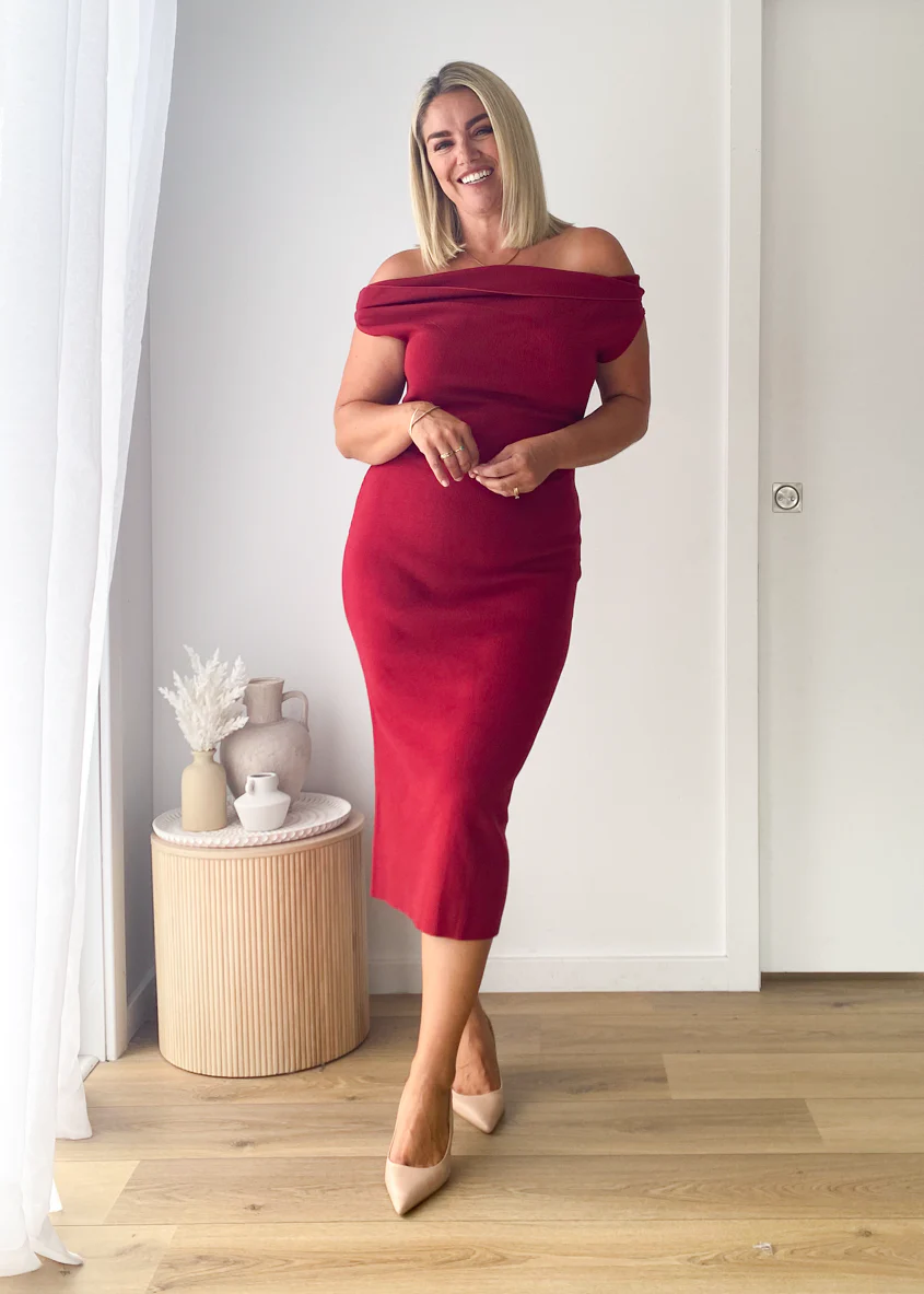 Serenade Knit Midi Dress - Wine - Honorern