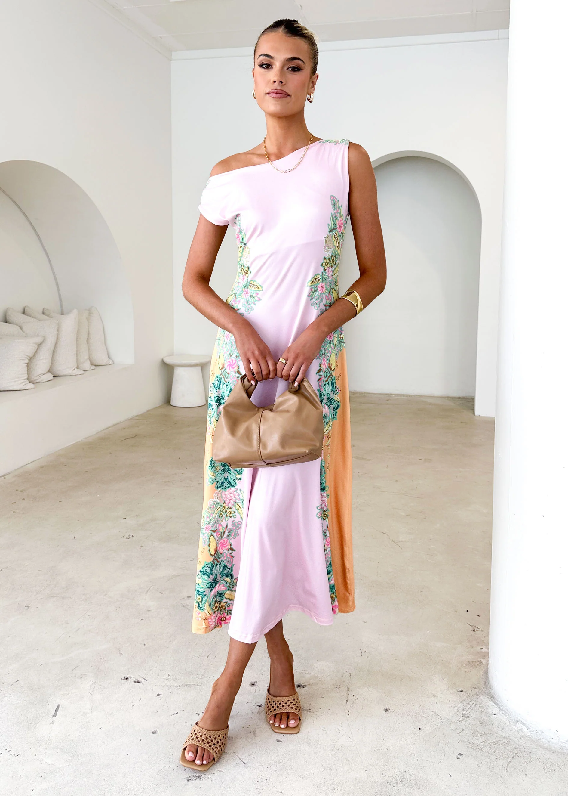 Blossom One Shoulder Maxi Dress - Pink Gia - Honorern