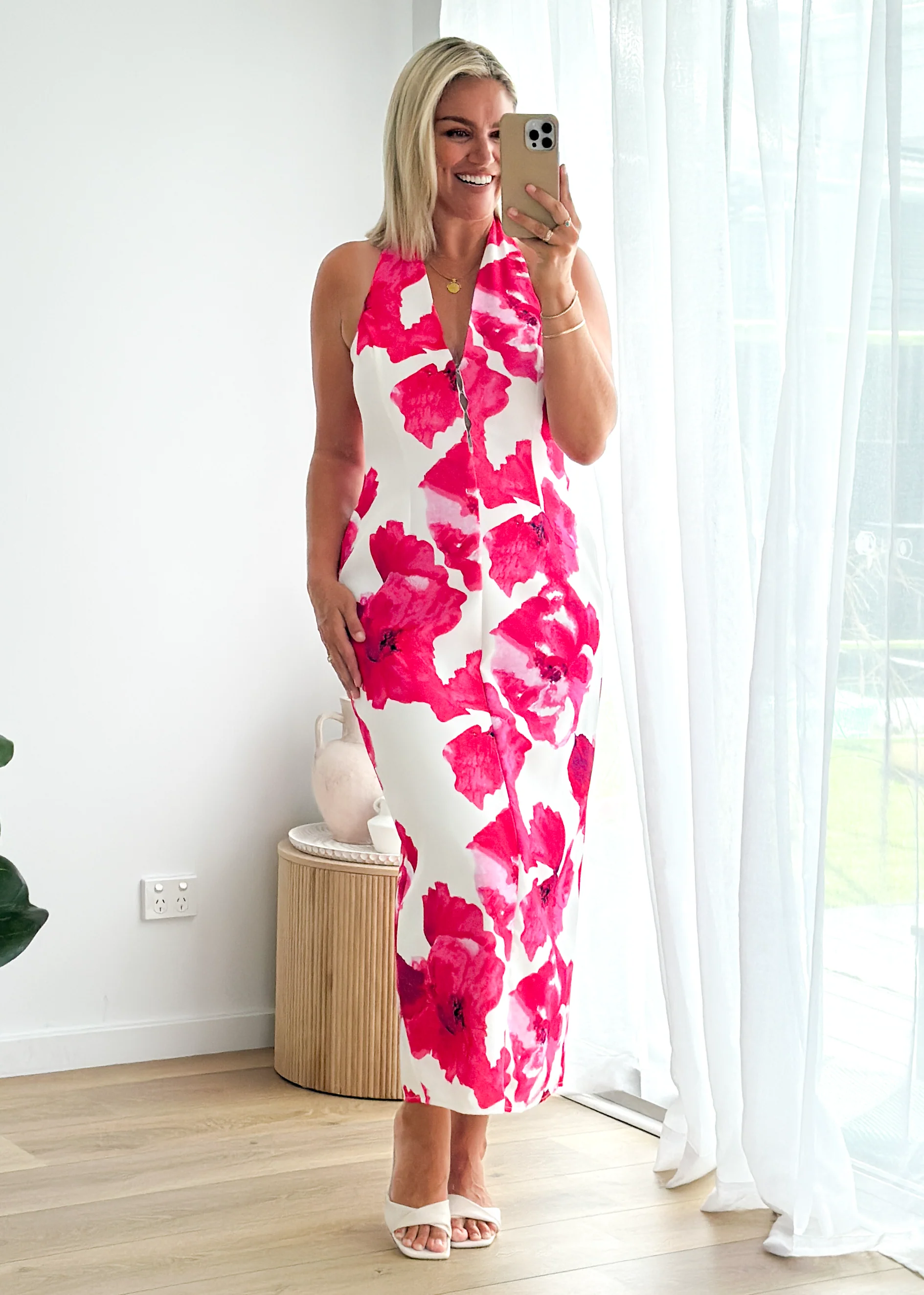 Tibetan Halter Maxi Dress - Pink Floral - Honorern