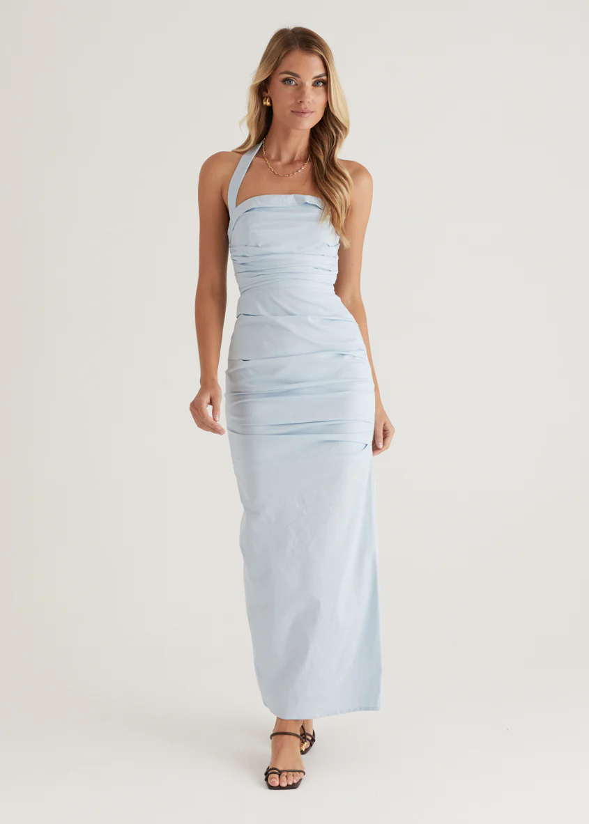 Sadie Halter Maxi Dress - Ice Blue - Honorern