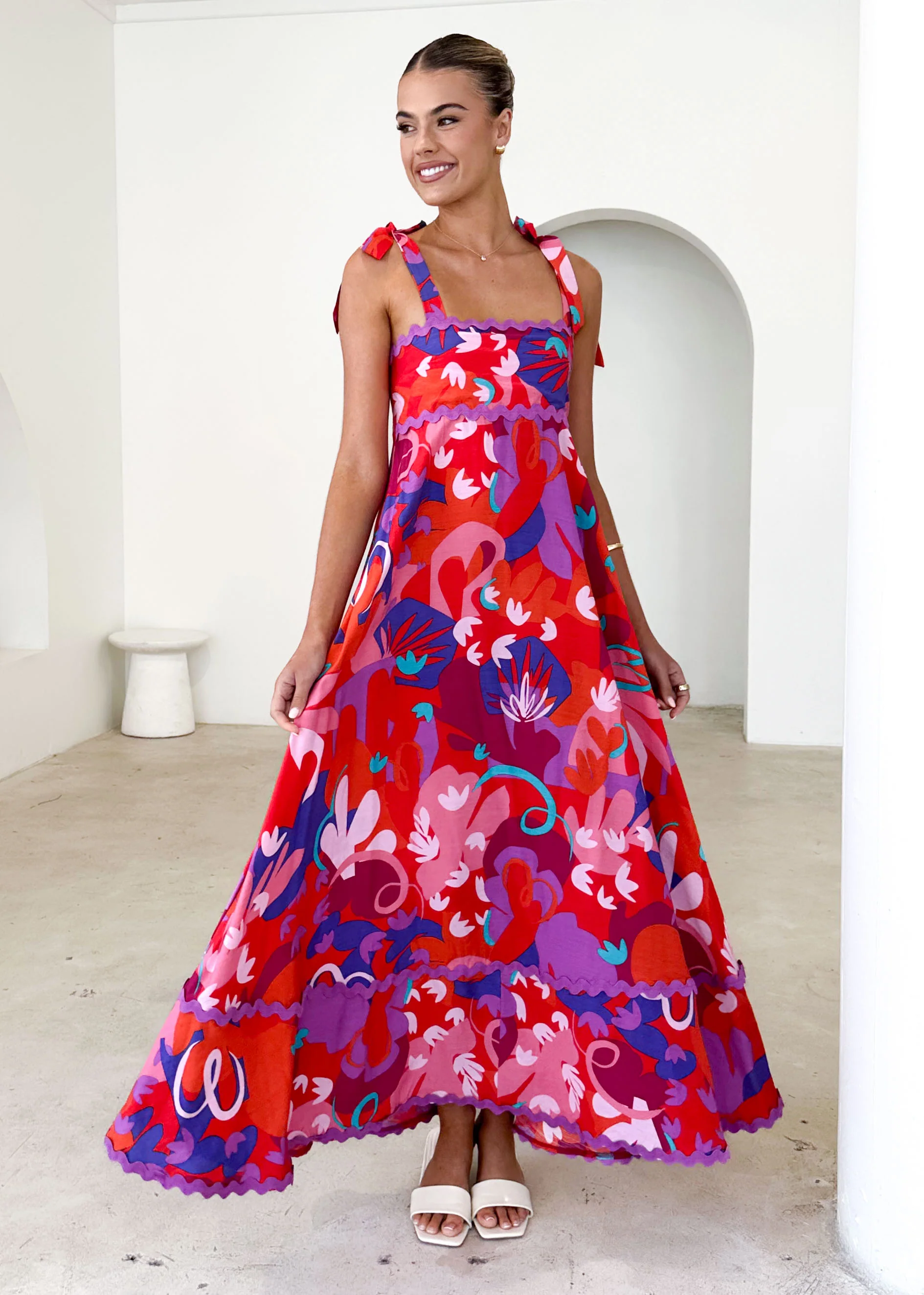 Riri Maxi Dress - Strawberry Abstract - Honorern