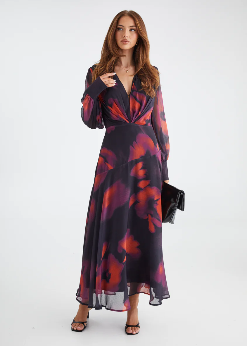 Frida Maxi Dress - Black Watercolour - Honorern