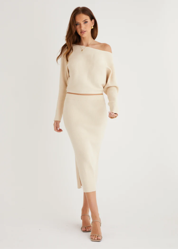Alley Knit Midi Skirt - Beige - Honorern