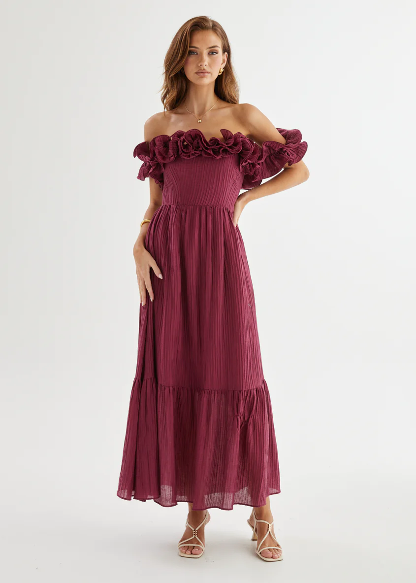 Marlow Off Shoulder Maxi Dress - Mulberry - Honorern
