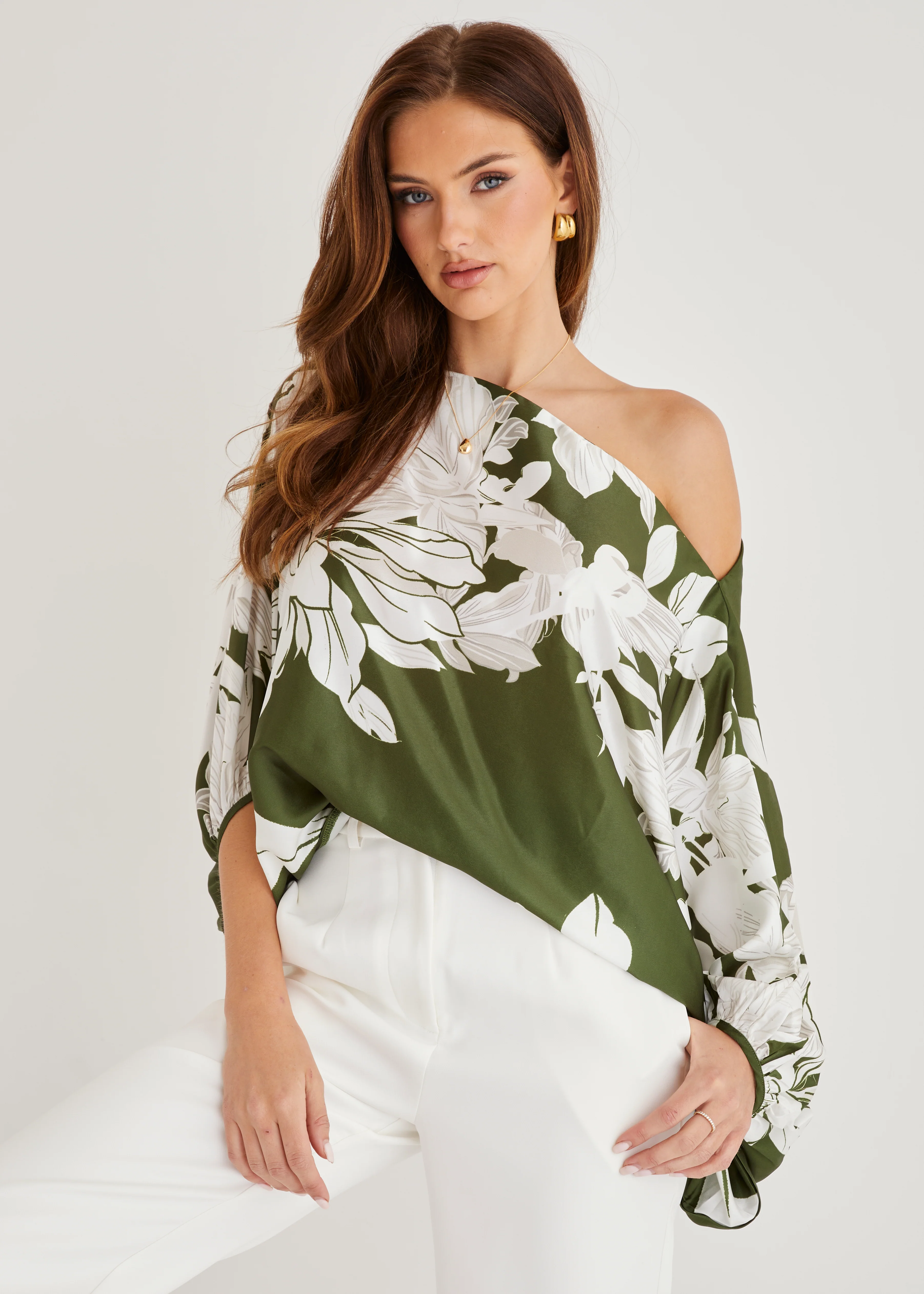 Maui Off Shoulder Top - Khaki Floral - Honorern