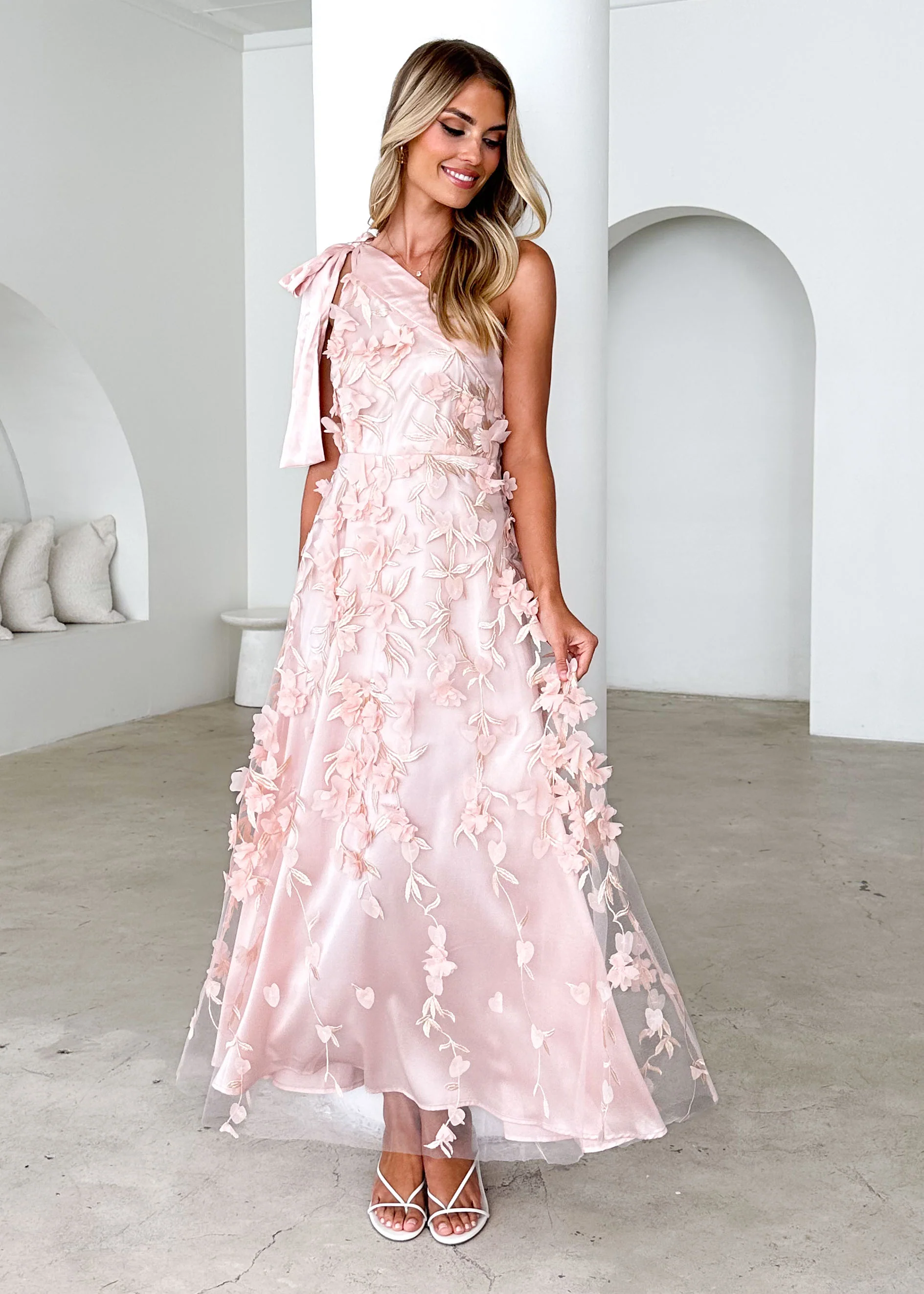 Devotion One Shoulder Midi Dress - Blush - Honorern