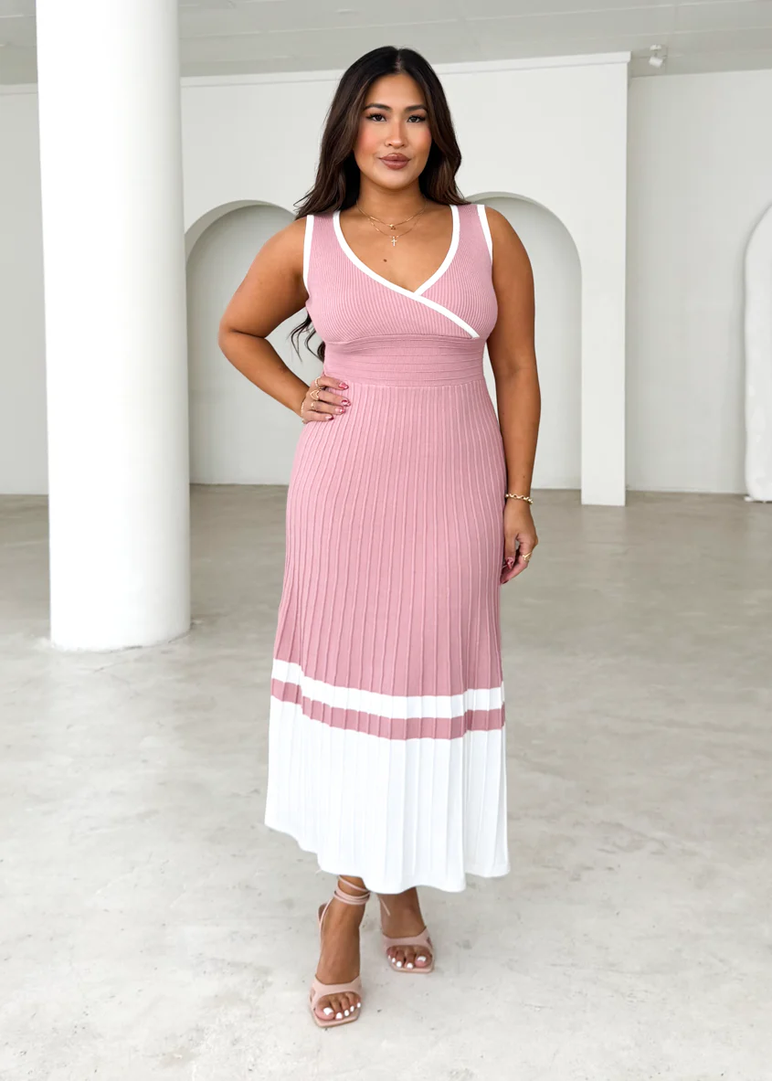 Radiate Knit Midi Dress - Blush - Honorern